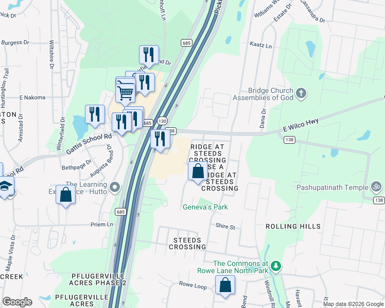 map of restaurants, bars, coffee shops, grocery stores, and more near 1411 Saint Leger Street in Pflugerville