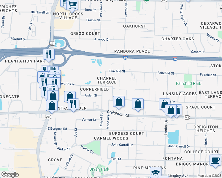 map of restaurants, bars, coffee shops, grocery stores, and more near 7121 Marie Avenue in Pensacola