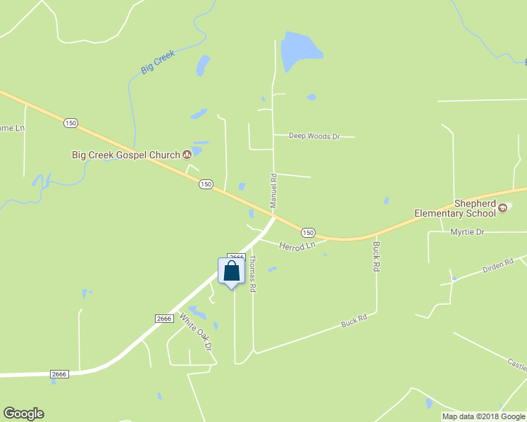 map of restaurants, bars, coffee shops, grocery stores, and more near 9110 Highway 150 in Shepherd