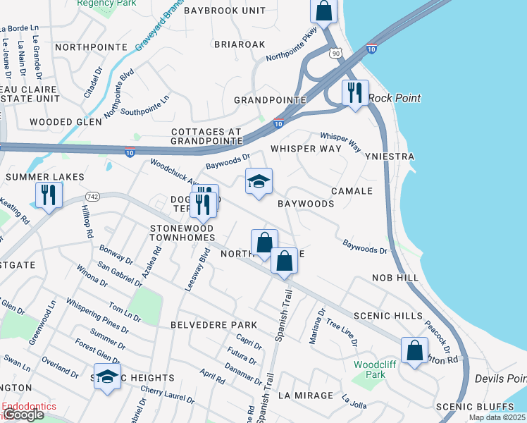 map of restaurants, bars, coffee shops, grocery stores, and more near 1700 Woodchuck Avenue in Pensacola