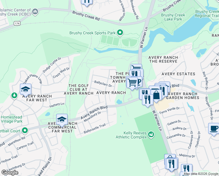 map of restaurants, bars, coffee shops, grocery stores, and more near 10812 North Canoa Hills Trail in Austin