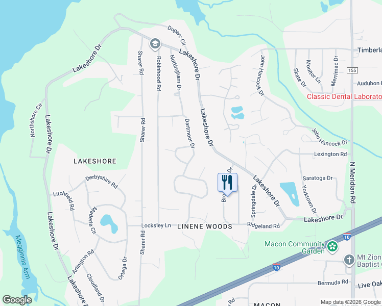 map of restaurants, bars, coffee shops, grocery stores, and more near 3312 Dartmoor Drive in Tallahassee