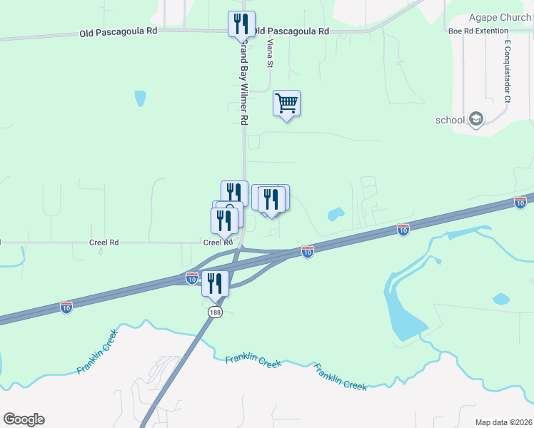 map of restaurants, bars, coffee shops, grocery stores, and more near 12271 Interchange Drive in Grand Bay