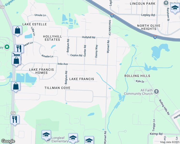 map of restaurants, bars, coffee shops, grocery stores, and more near 2149 Cliffbrook Avenue in Pensacola