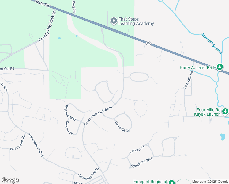 map of restaurants, bars, coffee shops, grocery stores, and more near 170 Windchime Way in Freeport