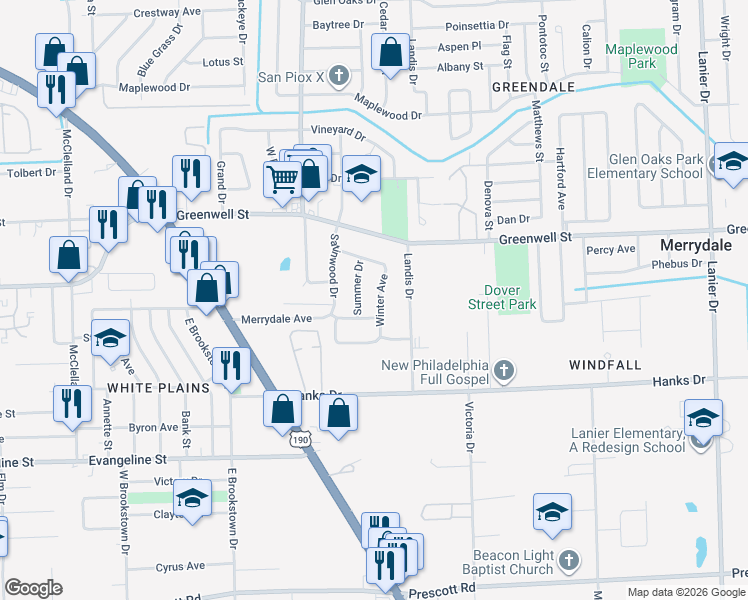 map of restaurants, bars, coffee shops, grocery stores, and more near 5265 Winter Avenue in Baton Rouge