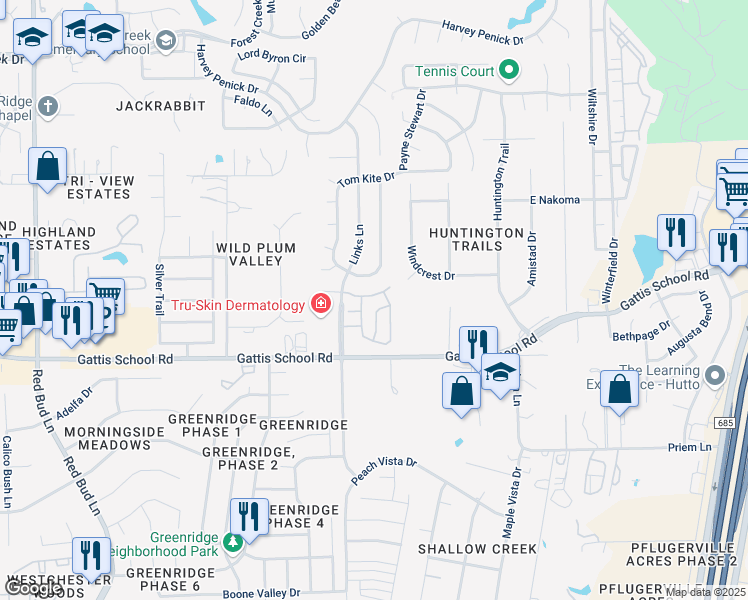 map of restaurants, bars, coffee shops, grocery stores, and more near 403 Corral De Tierra Drive in Round Rock