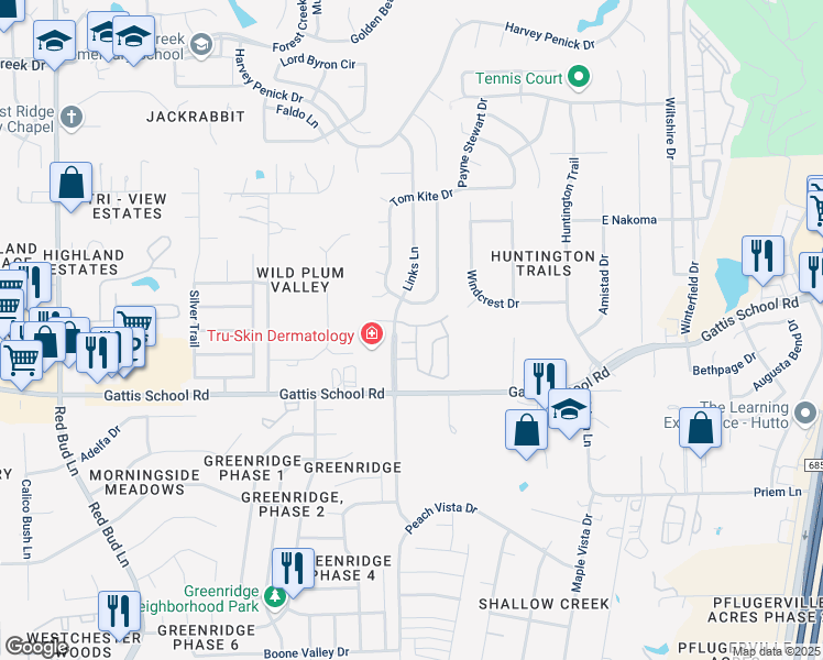 map of restaurants, bars, coffee shops, grocery stores, and more near 309 Corral De Tierra Drive in Round Rock