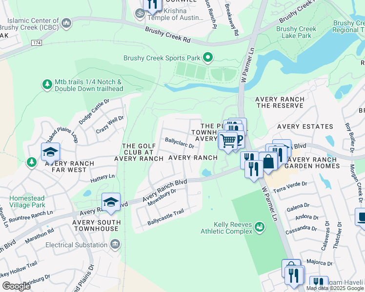 map of restaurants, bars, coffee shops, grocery stores, and more near 10812 North Canoa Hills Trail in Austin