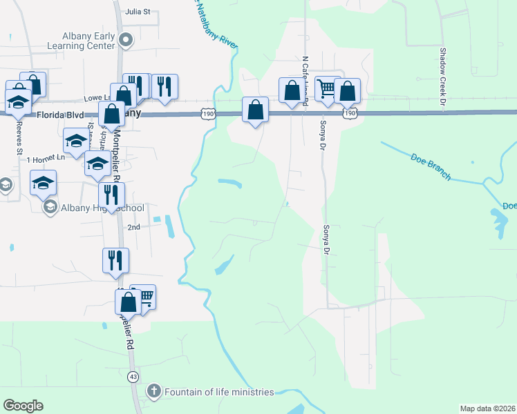 map of restaurants, bars, coffee shops, grocery stores, and more near 30560 Carrol Drive in Albany