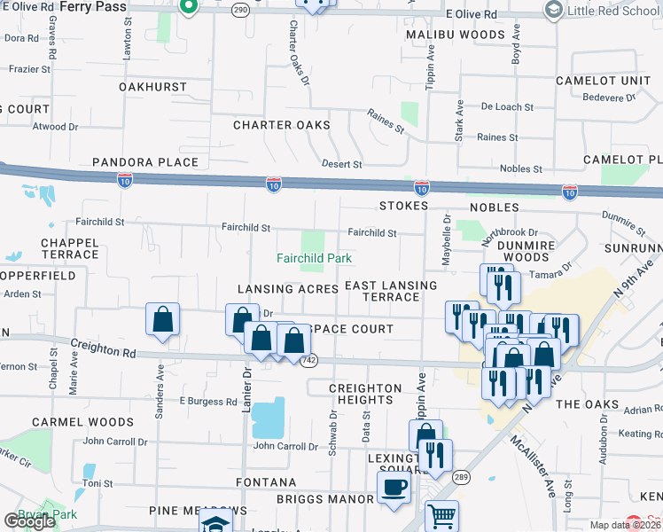 map of restaurants, bars, coffee shops, grocery stores, and more near 7179 Schwab Drive in Pensacola