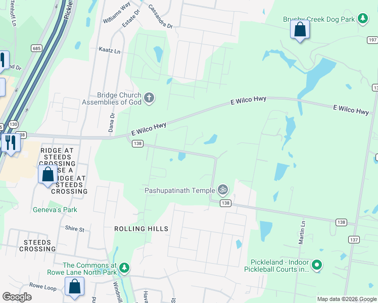 map of restaurants, bars, coffee shops, grocery stores, and more near 901 County Road 138 in Hutto