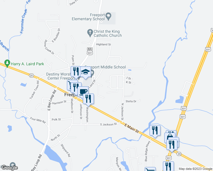 map of restaurants, bars, coffee shops, grocery stores, and more near 30 Sawyer Court in Freeport