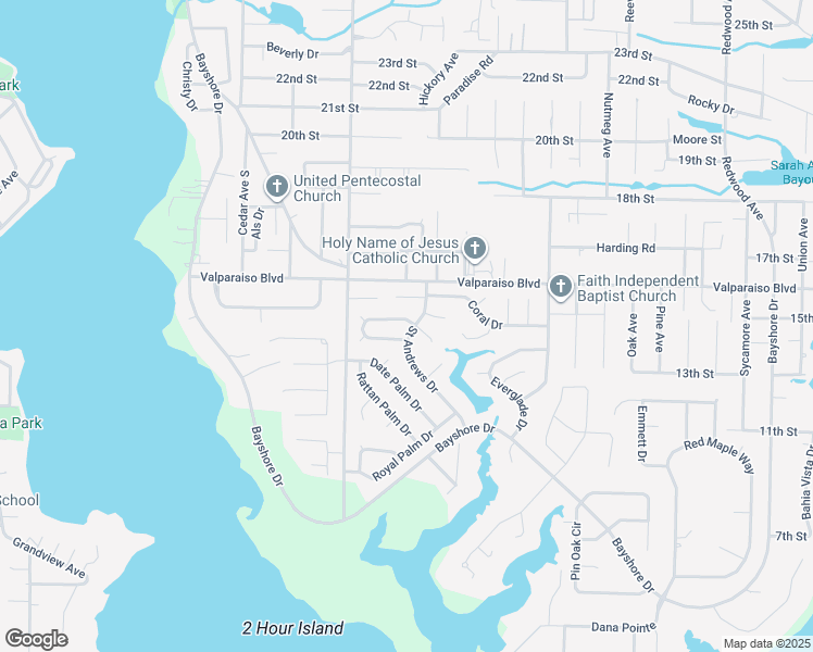 map of restaurants, bars, coffee shops, grocery stores, and more near 100 Perdido Circle in Niceville