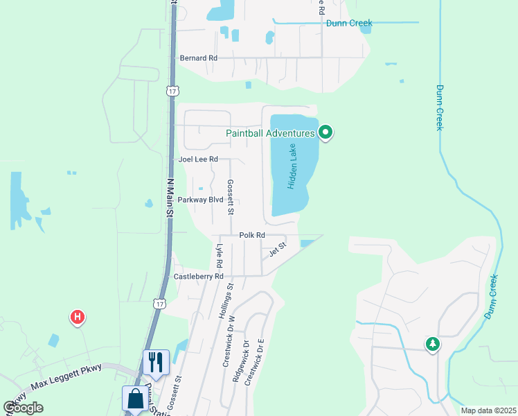 map of restaurants, bars, coffee shops, grocery stores, and more near 14502 Christen Drive in Jacksonville