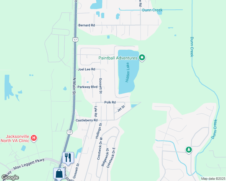 map of restaurants, bars, coffee shops, grocery stores, and more near 14502 Christen Drive in Jacksonville