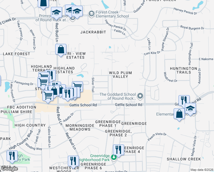 map of restaurants, bars, coffee shops, grocery stores, and more near 129 Snowdrift Trail in Round Rock