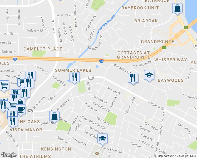 map of restaurants, bars, coffee shops, grocery stores, and more near 3565 Creighton Road in Pensacola