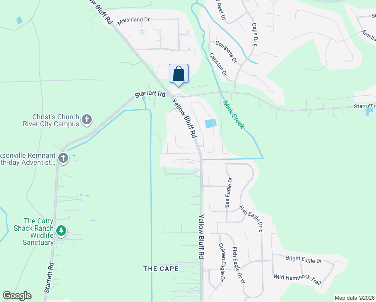 map of restaurants, bars, coffee shops, grocery stores, and more near 2796 Bluff Estate Way in Jacksonville