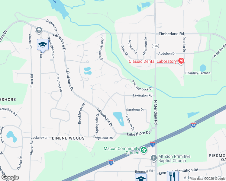 map of restaurants, bars, coffee shops, grocery stores, and more near 204 Lexington Road in Tallahassee