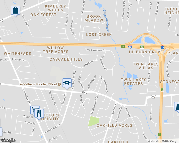 map of restaurants, bars, coffee shops, grocery stores, and more near 136 Redbreast Lane in Pensacola