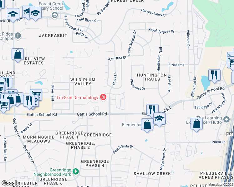map of restaurants, bars, coffee shops, grocery stores, and more near 400 Corral De Tierra Drive in Round Rock