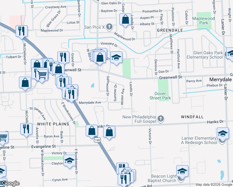 map of restaurants, bars, coffee shops, grocery stores, and more near 5265 Winter Avenue in Baton Rouge