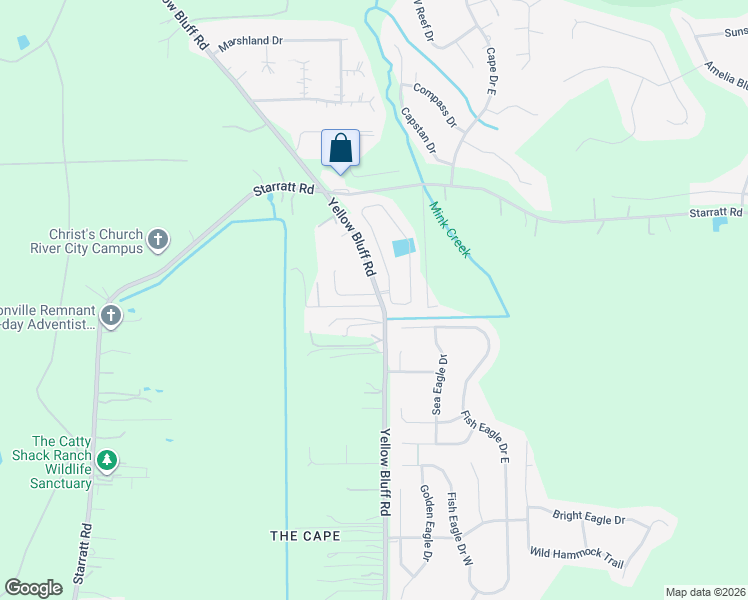 map of restaurants, bars, coffee shops, grocery stores, and more near 2796 Bluff Estate Way in Jacksonville