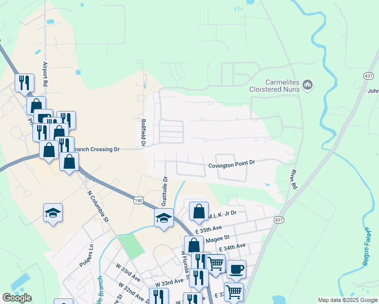 map of restaurants, bars, coffee shops, grocery stores, and more near 107 Saint Anne Circle in Covington