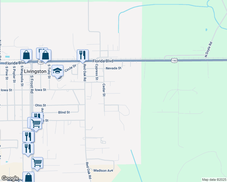 map of restaurants, bars, coffee shops, grocery stores, and more near 20965 Iowa Street in Livingston