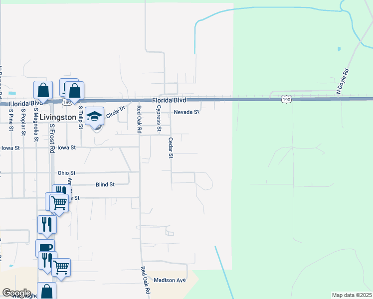 map of restaurants, bars, coffee shops, grocery stores, and more near 20965 Iowa Street in Livingston