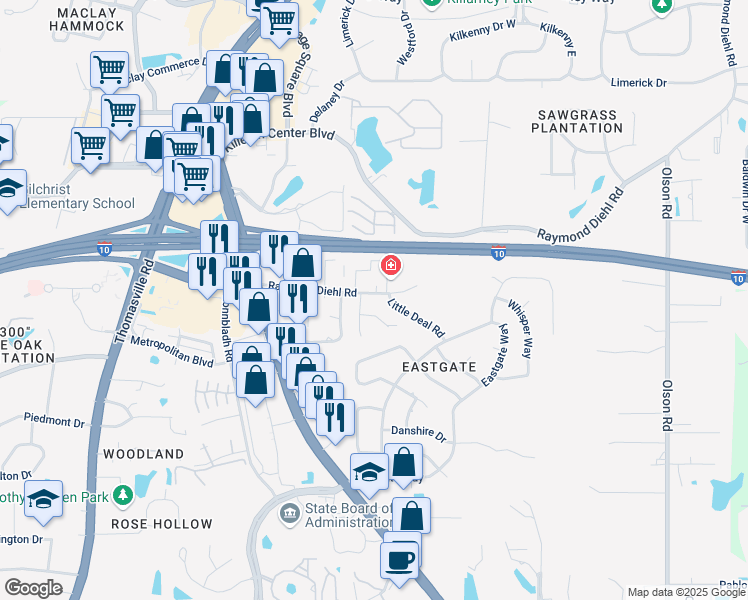 map of restaurants, bars, coffee shops, grocery stores, and more near 2050 Admiral Court in Tallahassee