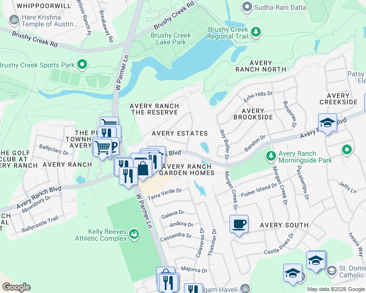 map of restaurants, bars, coffee shops, grocery stores, and more near 10212 Fossmoor Street in Austin