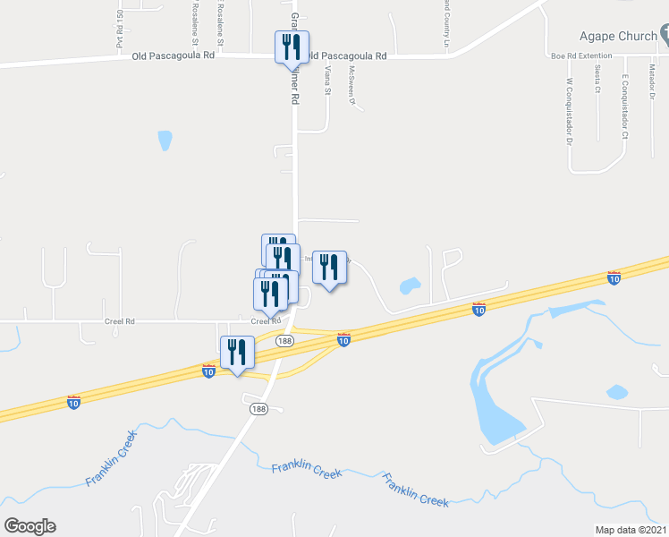 map of restaurants, bars, coffee shops, grocery stores, and more near 12271 Interchange Drive in Grand Bay