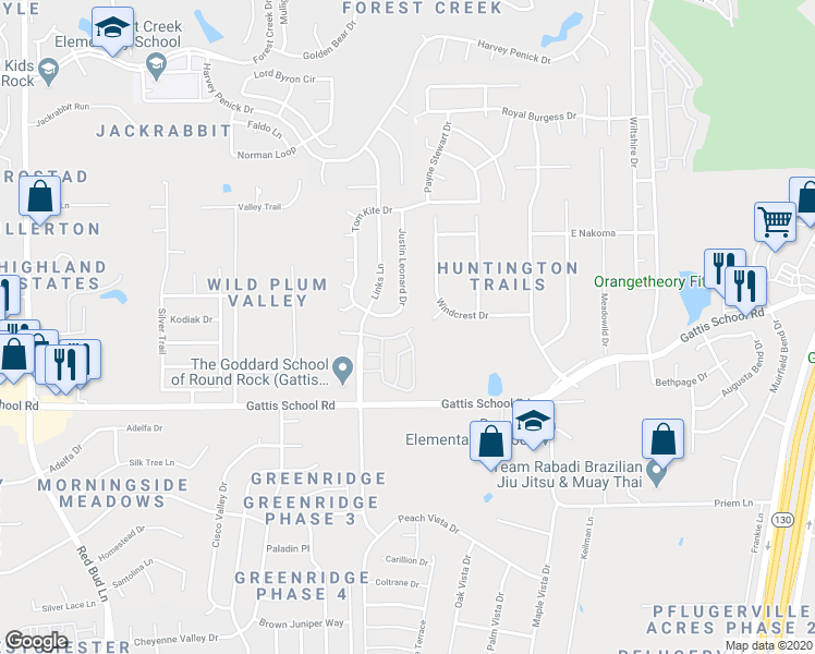 map of restaurants, bars, coffee shops, grocery stores, and more near 500 Corral De Tierra Drive in Round Rock