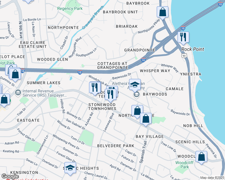 map of restaurants, bars, coffee shops, grocery stores, and more near 7246 Dogwood Terrace Drive in Pensacola