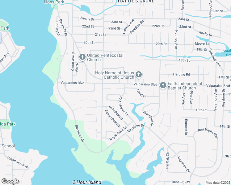 map of restaurants, bars, coffee shops, grocery stores, and more near 105 Perdido Circle in Niceville