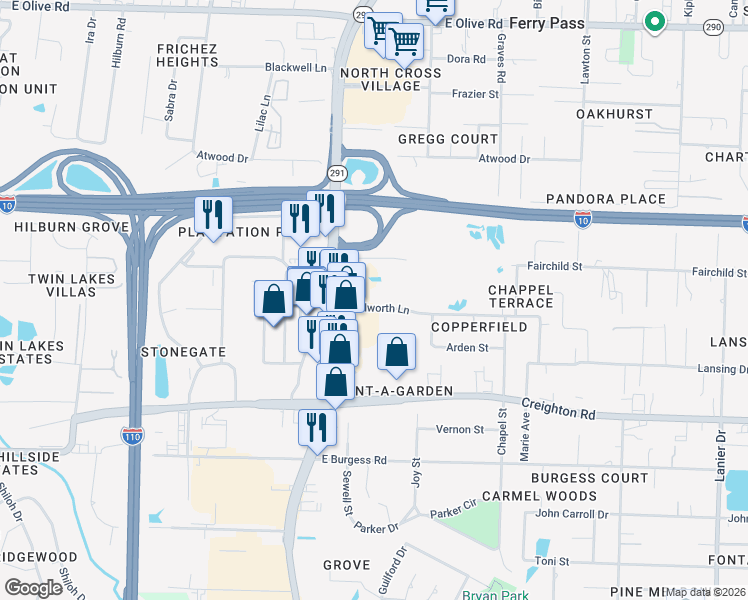 map of restaurants, bars, coffee shops, grocery stores, and more near 810 Bloodworth Lane in Pensacola