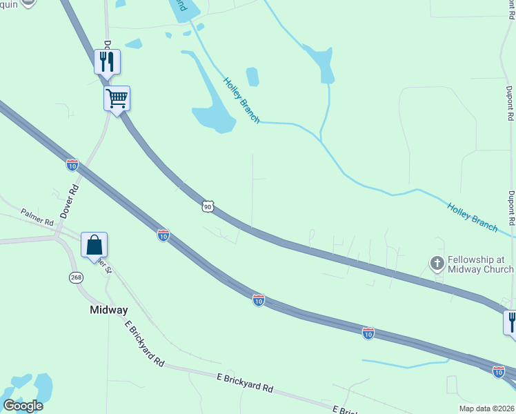 map of restaurants, bars, coffee shops, grocery stores, and more near 69 Hayward Dupont Road in Midway