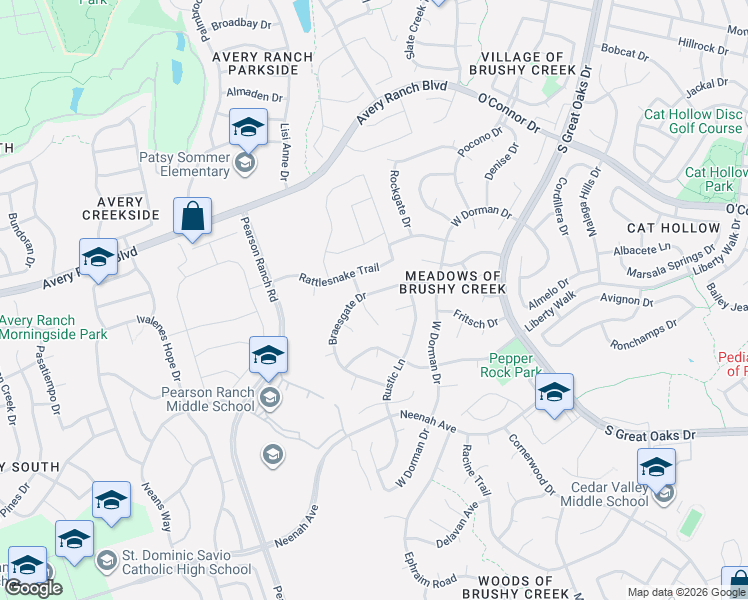 map of restaurants, bars, coffee shops, grocery stores, and more near 16005 Mickey Drive in Austin