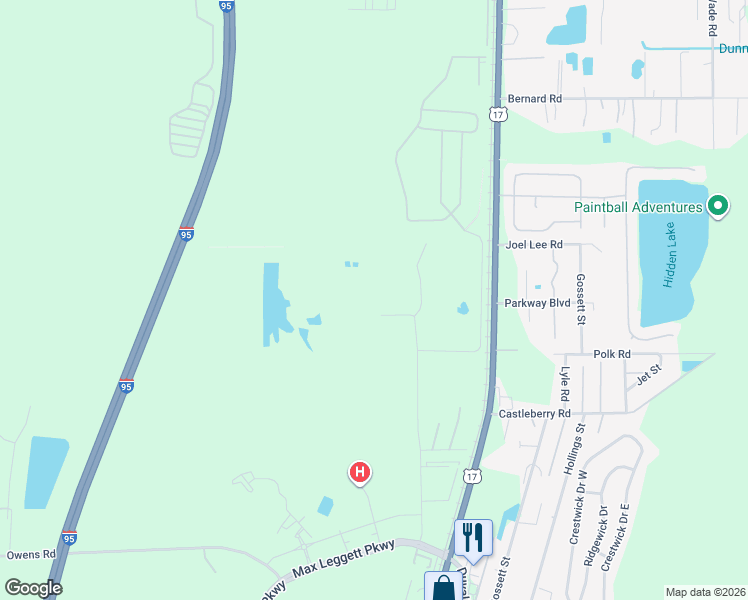 map of restaurants, bars, coffee shops, grocery stores, and more near 14500 Hyatt Road in Jacksonville