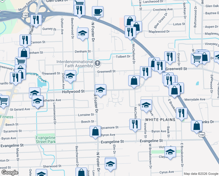 map of restaurants, bars, coffee shops, grocery stores, and more near in Baton Rouge