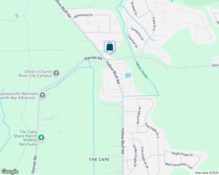 map of restaurants, bars, coffee shops, grocery stores, and more near 2742 Bluff Estate Way in Jacksonville