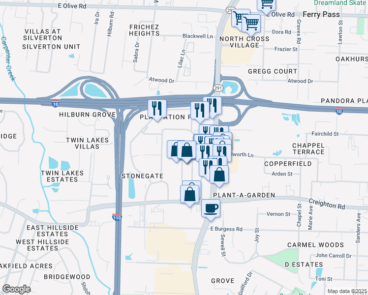 map of restaurants, bars, coffee shops, grocery stores, and more near Florida 10 in Pensacola