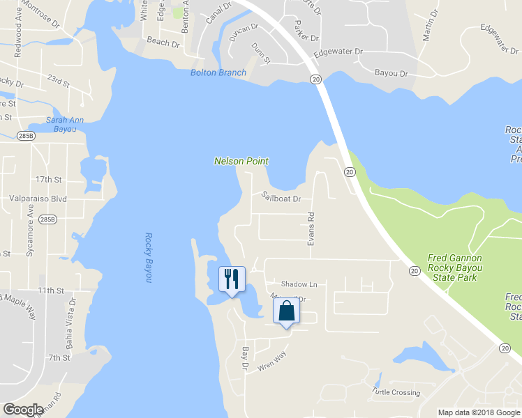 map of restaurants, bars, coffee shops, grocery stores, and more near 542 Nelson Point Road in Niceville