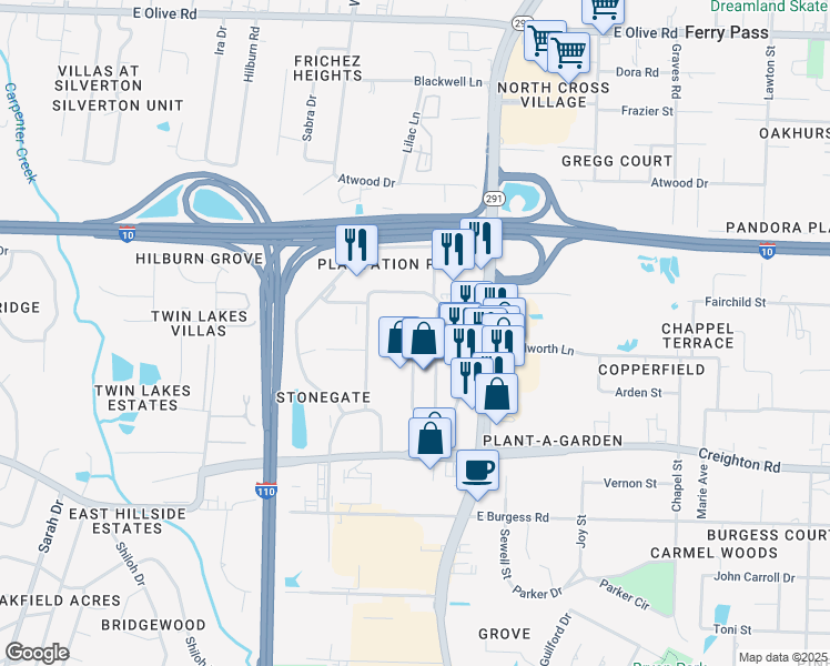 map of restaurants, bars, coffee shops, grocery stores, and more near Florida 10 in Pensacola