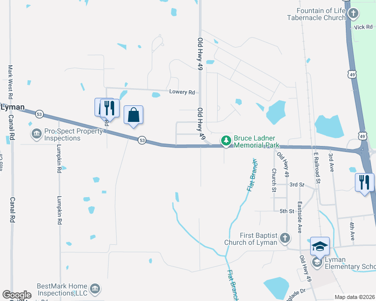 map of restaurants, bars, coffee shops, grocery stores, and more near 17033 Mississippi 53 in Gulfport