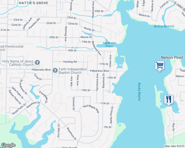 map of restaurants, bars, coffee shops, grocery stores, and more near 1696 Glenwood Court in Niceville