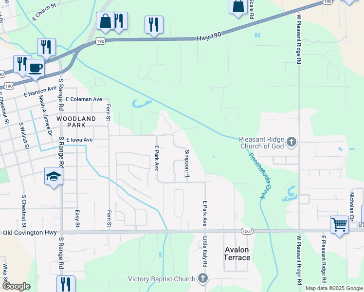 map of restaurants, bars, coffee shops, grocery stores, and more near 44244 Simpson Place in Hammond