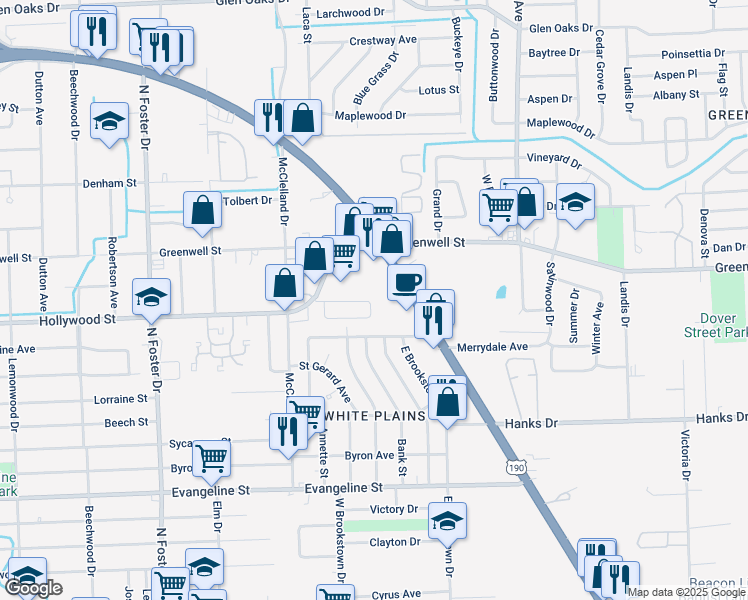 map of restaurants, bars, coffee shops, grocery stores, and more near 5954 Airline Highway in Baton Rouge